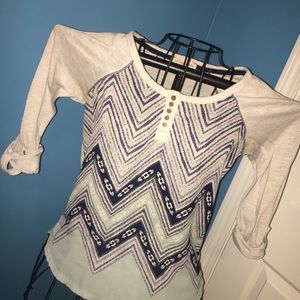 Blue and White Chevron Blouse